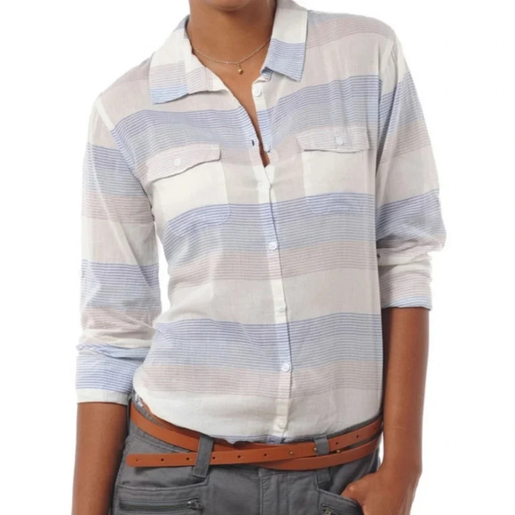 Horny Toad Airbrush Long Sleeve Shirt in Blue  Pinstripe, Lightweight, EUC! - Picture 1 of 12